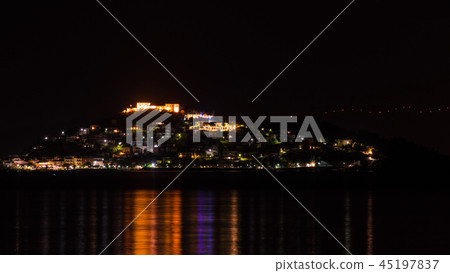Night scene of Astros town with old castle Greece Night scene of Astros town with old castle Greece 45197837