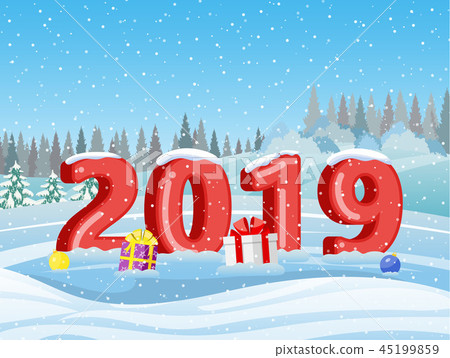 Christmas landscape background with snow and tree 45199859
