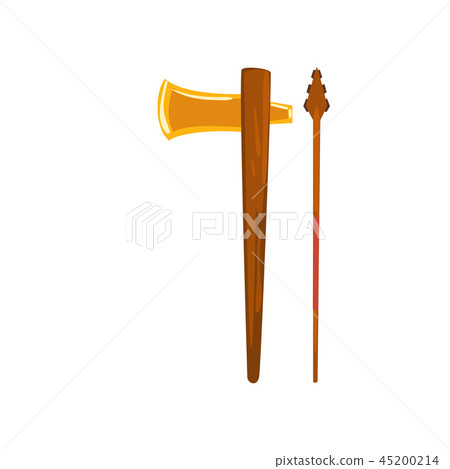Axe and spear, Maya civilization weapon, American tribal culture element vector Illustration on a 45200214