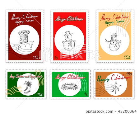 Post Stamps Set of Hand Drawn Christmas Items Post Stamps Set of Hand Drawn Christmas Items 45200364