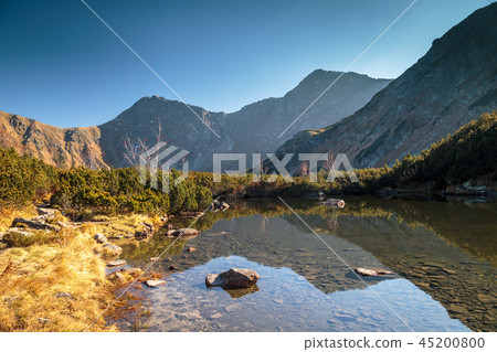 Mountain landscape with tarn at autumn. 45200800