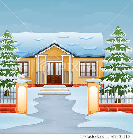 Cartoon of winter landscape with house and snow - Stock Illustration  [45201110] - PIXTA