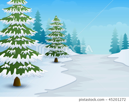 Winter landscape with snowy ground and fir trees Winter landscape with snowy ground and fir trees 45201272