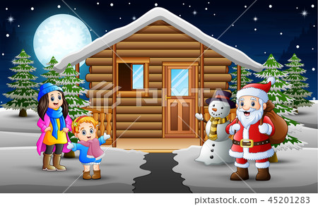 Cartoon of happy kids and santa clouse Cartoon of happy kids and santa clouse 45201283