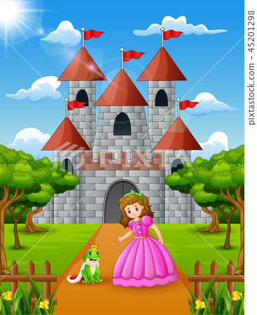 Little princess and frog in front of the castle Little princess and frog in front of the castle 45201298