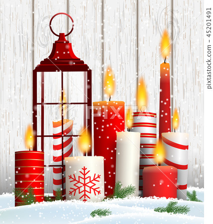 Christmas still-life with group of candles in snow 45201491