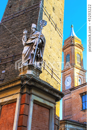 Statue Saint Petronius near Due Torri in Bologna. 45203222