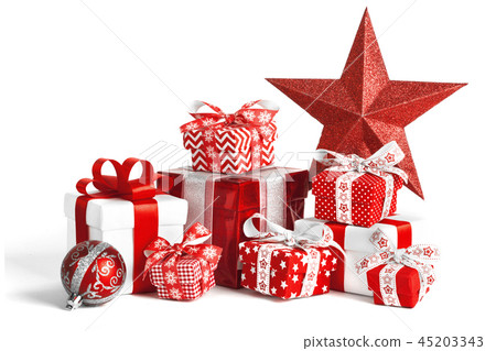 Christmas gift boxes isolated on white background 45203343