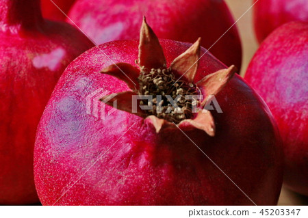 ripe, red pomegranates grown in the garden ripe, red pomegranates grown in the garden 45203347