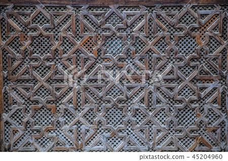 Carved wooden pattern in Madrasa Bou Inania wooded Carved wooden pattern in Madrasa Bou Inania wooded 45204960