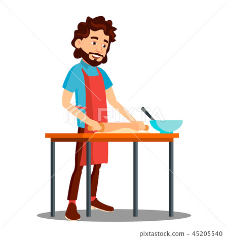 Man Cooking In The Kitchen In Apron Vector. Illustration Man Cooking In The Kitchen In Apron Vector. Illustration 45205540