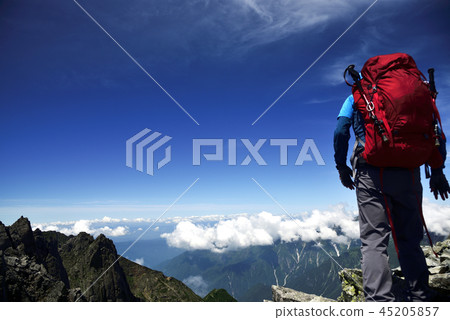 Climbers standing at the summit 45205857