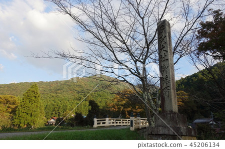It is a monument of the Taga Taisha Goshojo in Shiga Prefecture and the scenery of a Satoyama It is a monument of the Taga Taisha Goshojo in Shiga Prefecture and the scenery of a Satoyama 45206134
