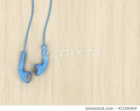 Blue wired earphones, top view Blue wired earphones, top view 45206469