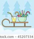Wooden sleigh with sweets and drink for Christmas 45207334