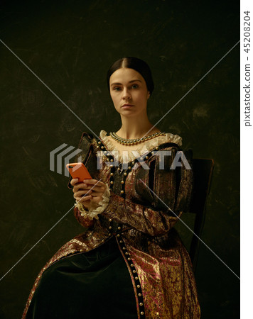 Portrait of a girl wearing a retro princess or countess dress 45208204