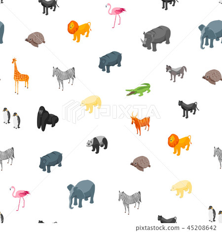 Wild Animals 3d Seamless Pattern Background Isometric View. Vector Wild Animals 3d Seamless Pattern Background Isometric View. Vector 45208642