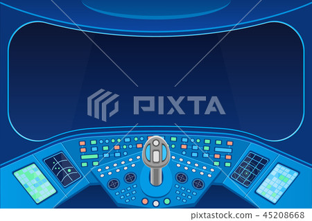 Spaceship Cabin Interior and View Empty Window Background Card. Vector 45208668