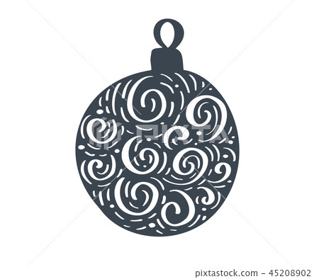 Handdraw scandinavian Christmas ball with ornament flourish vector icon silhouette. Simple gift Handdraw scandinavian Christmas ball with ornament flourish vector icon silhouette. Simple gift 45208902