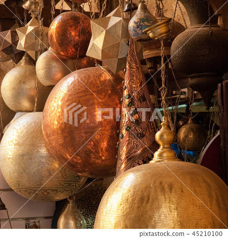 Traditional arabic brass lampshades on display Traditional arabic brass lampshades on display 45210100