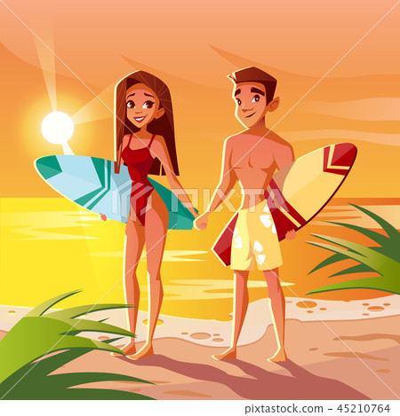 Summer surfing in Hawaii ocean illustration 45210764