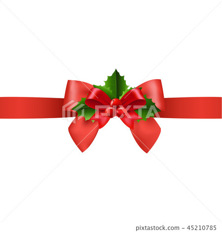 Red Ribbon With Holly Berry White Background Red Ribbon With Holly Berry White Background 45210785