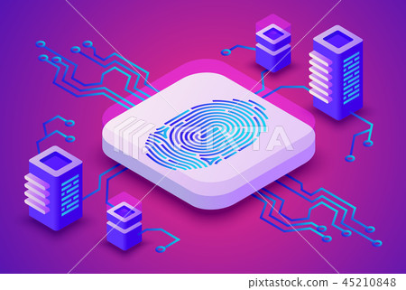 Biometrics blockchain technology illustration Biometrics blockchain technology illustration 45210848