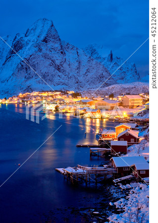 Reine village at night. Lofoten islands, Norway 45212064