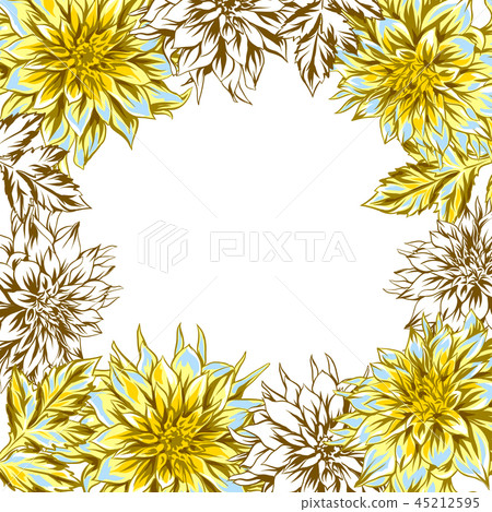 Frame with fluffy yellow dahlias. 45212595