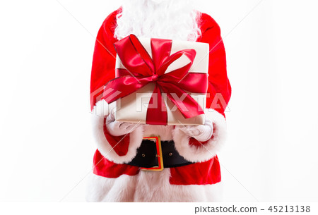 Santa holding a Christmas gift Santa holding a Christmas gift 45213138