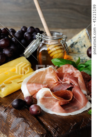 antipasti platter on wooden surface antipasti platter on wooden surface 45213199