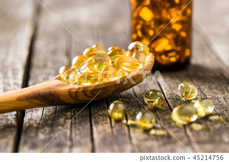 Omega 3 gel capsules. 45214756