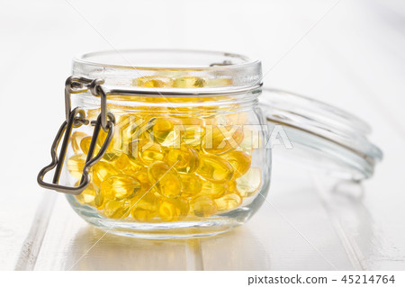 Omega 3 gel capsules. 45214764