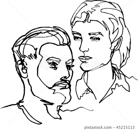 He and she, pair two faces, continuous line He and she, pair two faces, continuous line 45215113