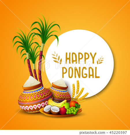 Happy Pongal greeting card on orange background - Stock Illustration  [45220397] - PIXTA