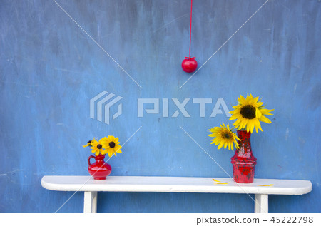 still-life with red vases, flowers and apple still-life with red vases, flowers and apple 45222798