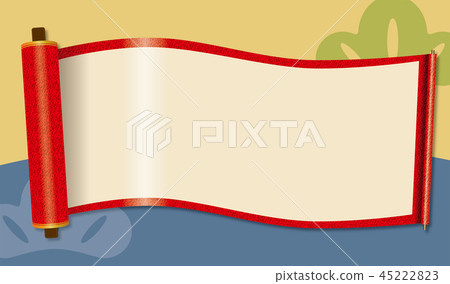 插圖素材：擺動捲軸|純色，紅色，背景可用| Makiko書，Makiko書，捲軸 45222823