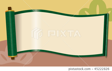 插圖素材：擺動捲軸|純色，綠色，背景可用| Makiko書，Makiko書，捲軸 45222826