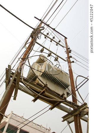 electricity pole,cables and wires in asia, Nepal electricity pole,cables and wires in asia, Nepal 45222847