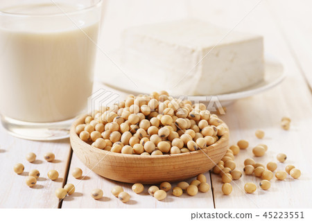 soy products with soybean, soymilk and tofu 45223551