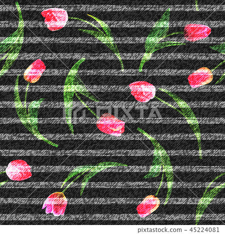Jeans flowers tulip seamless background. Vector. Grey strip denim 45224081