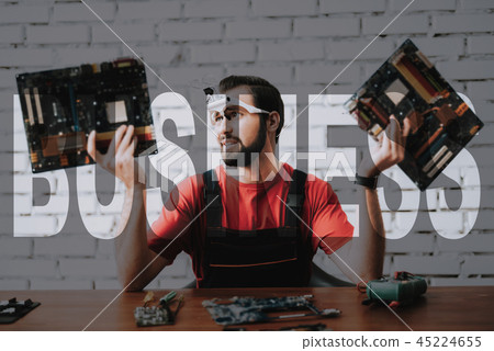 Tired Employee of PC Service Fixes Motherboard. Tired Employee of PC Service Fixes Motherboard. 45224655