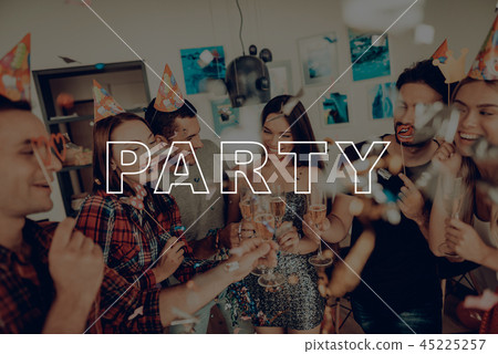 Champagne from Glasses. Happy Birthday. Photo. 45225257