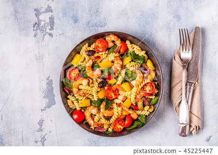 Fusili pasta salad with shrimps. 45225447