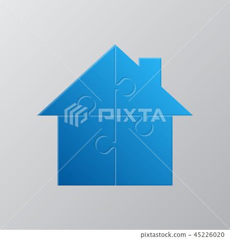 House Puzzle Four Pieces. Jigsaw. Puzzle Renting. - Stock Illustration
