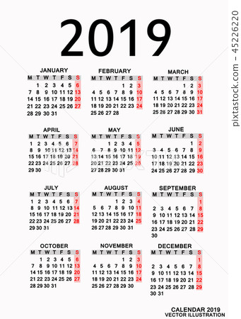 Calendar 2019. Vector illustration. 45226220