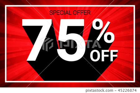 75% OFF Sale White color 3D text on red background 75% OFF Sale White color 3D text on red background 45226874