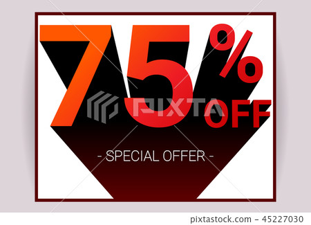 75% OFF Sale Red color 3D text on white background 45227030