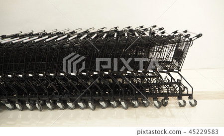 empty supermarket cart black color in hypermarket empty supermarket cart black color in hypermarket 45229583