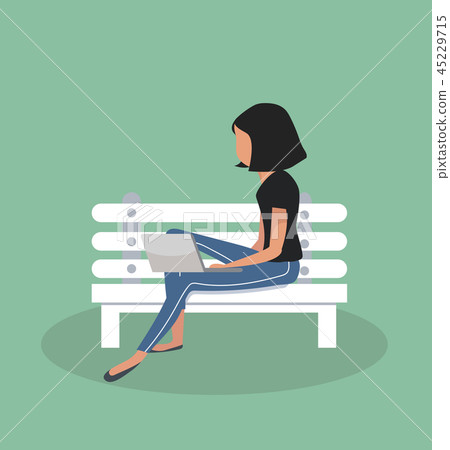 woman sitting bench with notebook woman sitting bench with notebook 45229715